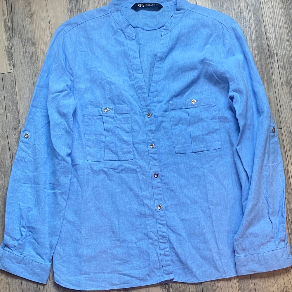 Zara Light Blue Linen Shirt